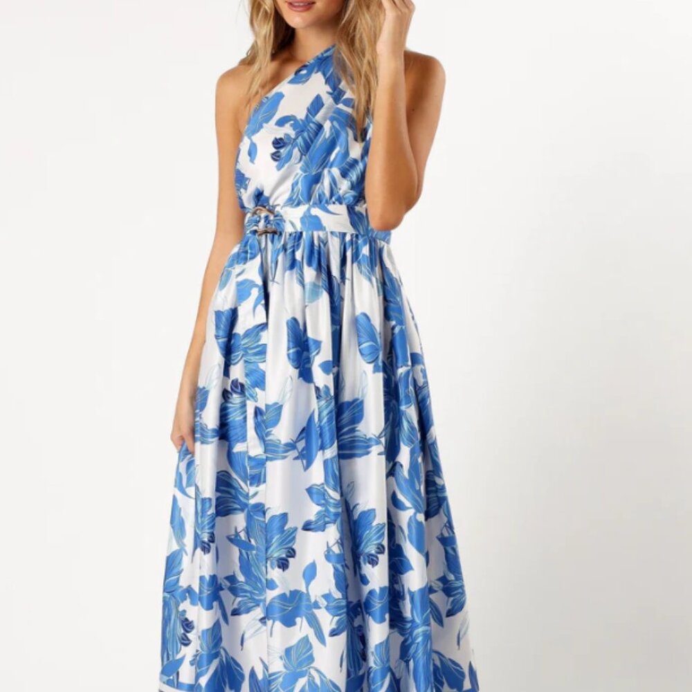 Naomi One Shoulder Midi Dress - Blue Floral